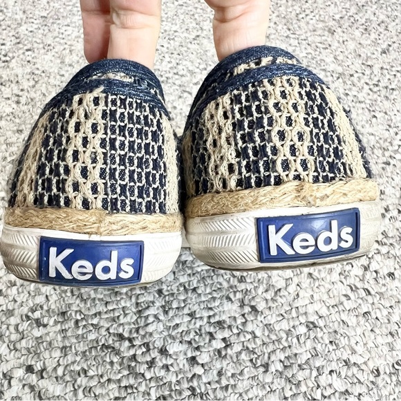 Keds Champion crochet blue beige cotton jute lace up flat sneakers 8 - Picture 8 of 12